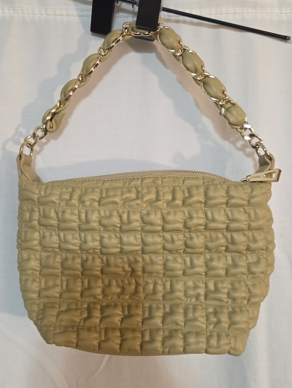 Chrisbella Small Taupe/Beige Quilted Handbag With Woven Handle. NWT